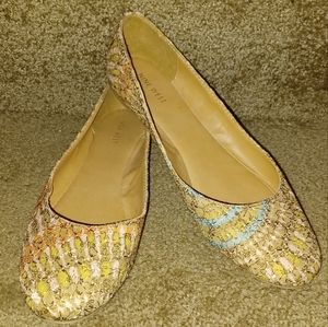 Nine West 10 Smartmovel Slip On Ballerina Flat Leather Floral Stripe